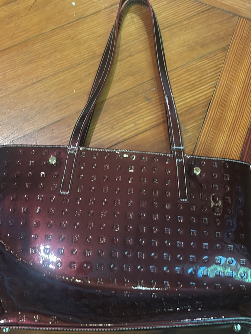 Arcadia Patent Leather Burgundy Tote Bag with Top Handles